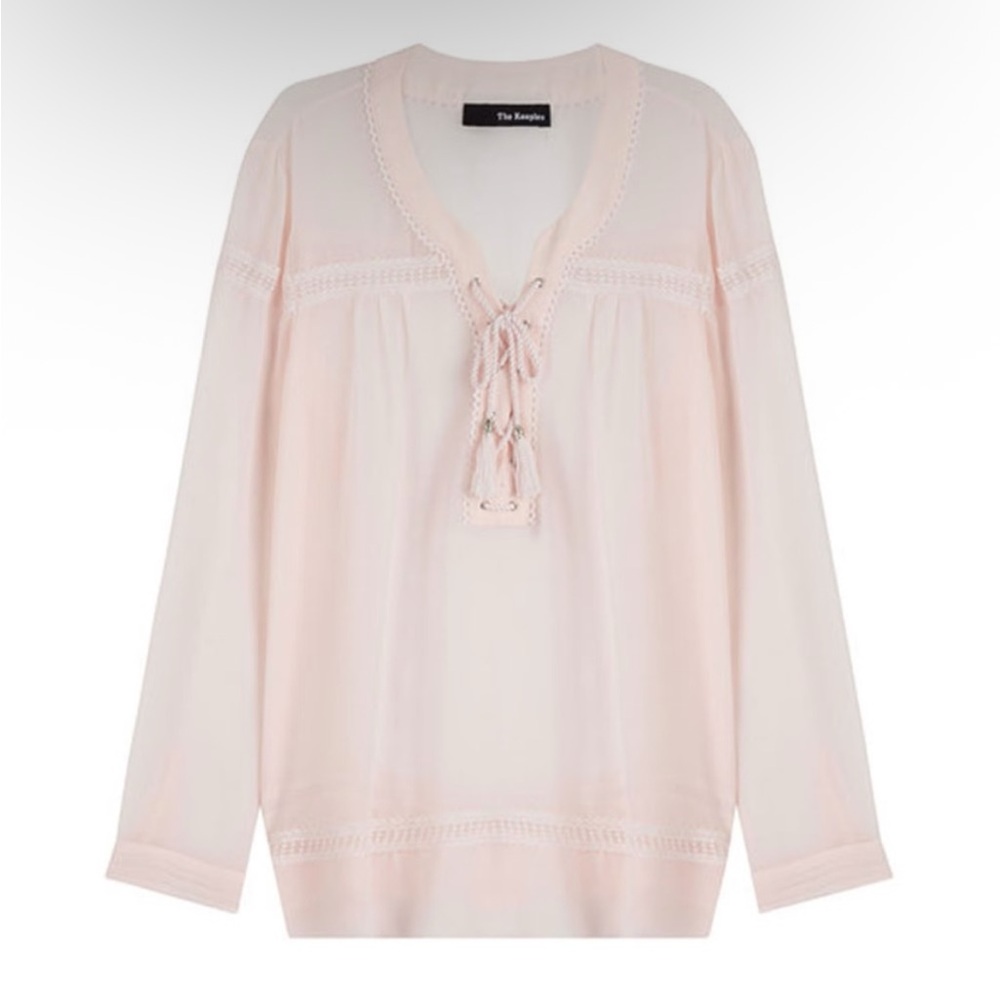 The Kooples Pale Pink Sheer Tie Front Peasant Blouse
